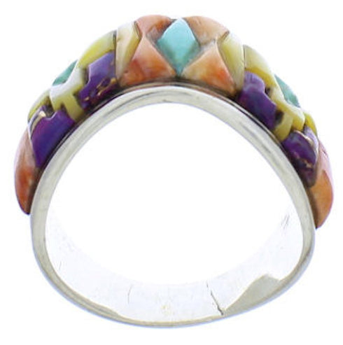 Multicolor Turquoise And Oyster Shell Inlay Ring Size 7-1/4 VX36294